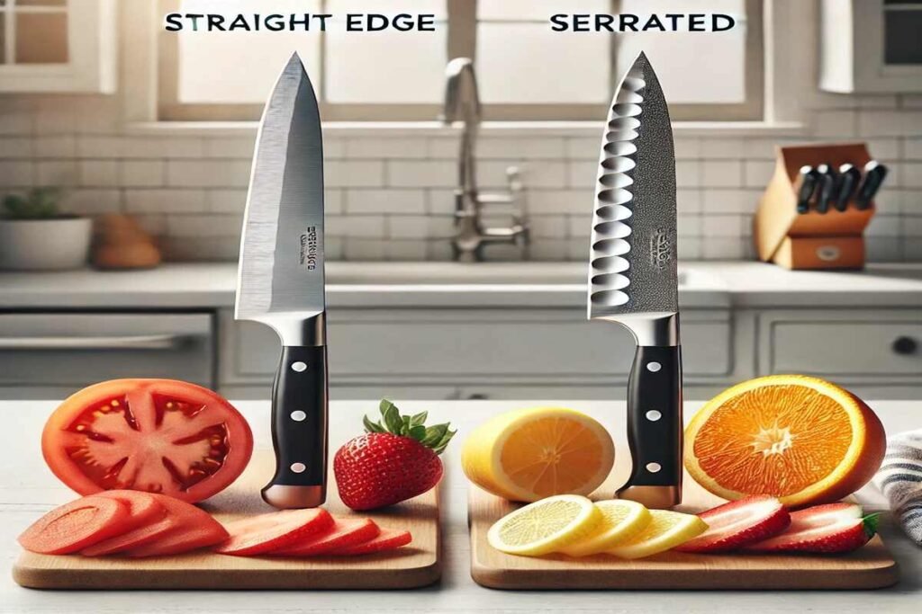 “Best paring knife for fruits and vegetables – straight edge knife slicing apples and tomatoes, serrated knife cutting oranges and watermelon.”