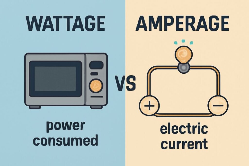 Microwave Wattage vs Amperage: What’s the Difference?
Graphic comparing microwave wattage and amperage, illustrating the difference in power requirements."