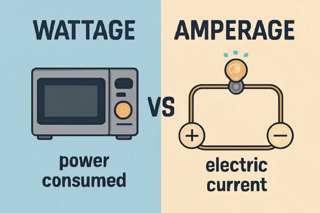Microwave Wattage vs Amperage: What’s the Difference?
Graphic comparing microwave wattage and amperage, illustrating the difference in power requirements."
