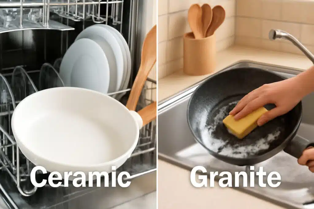 Ease of Cleaning and Maintenance granite vs ceramic cookware​
